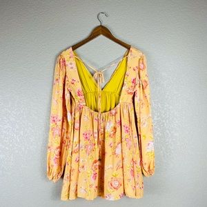 Open Back Floral Mini Long Sleeve Dress